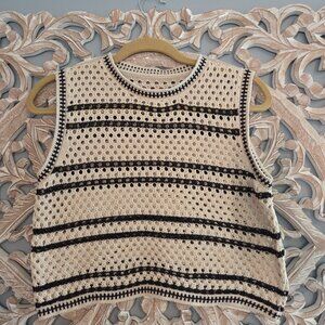 Solitaire Black and Cream Sleeveless Sweater Crotchet Top